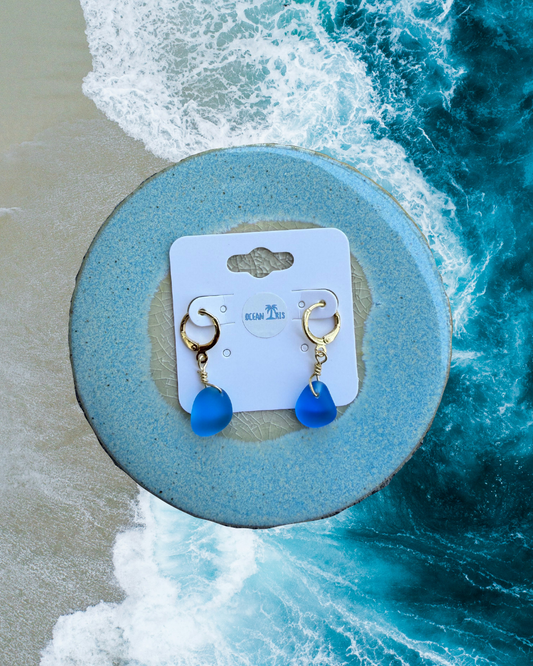 Blue Sea Glass Earrings GOLD