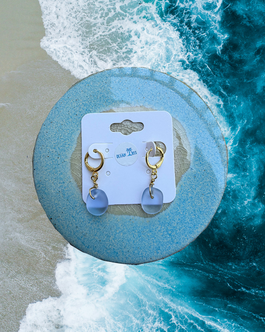 Light Blue Sea Glass Earrings GOLD