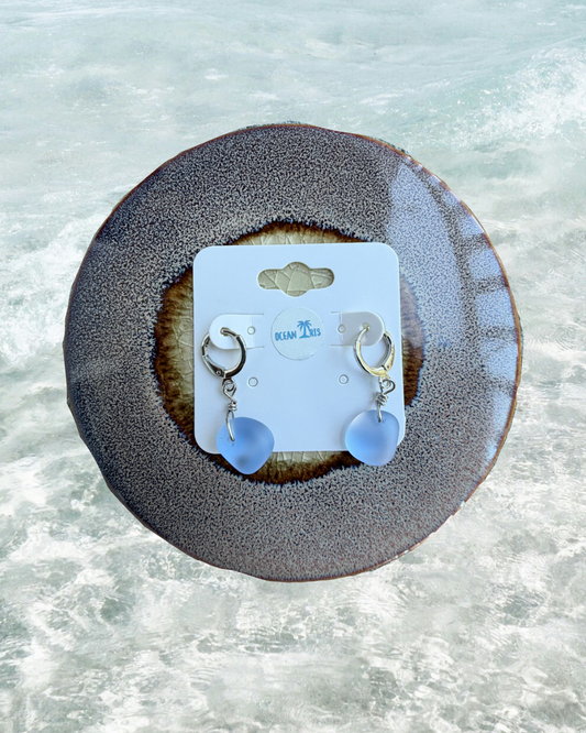 Light Blue Sea Glass Earrings SILVER